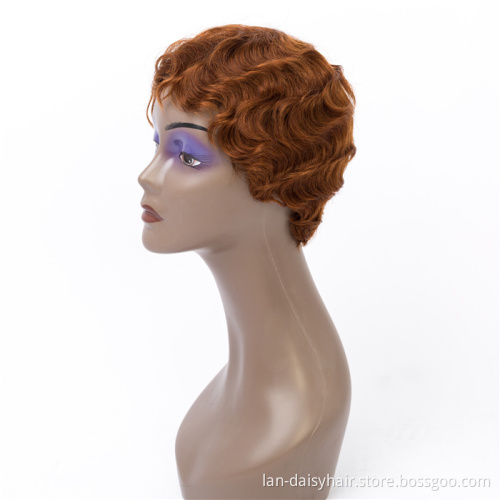 For Black Women Retro hairstyle Full Pixie Cut Curly Women Human Hair Short Bob None Lace Wig